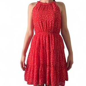 Red and White Dragonfly Halter A-Line Dress